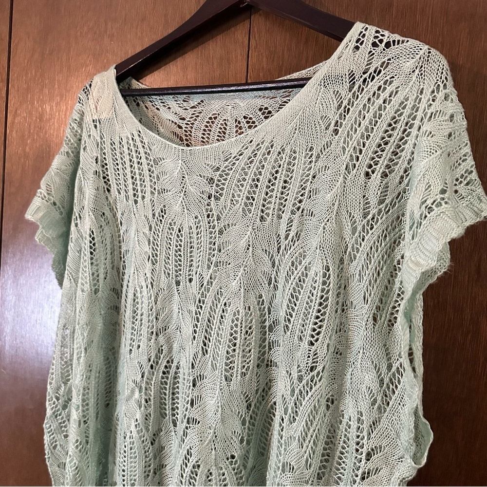 Paige Danielle Mint Green Crochet Lace Women’s Short Sleeve Top Sz XL Boho - Picture 4 of 9